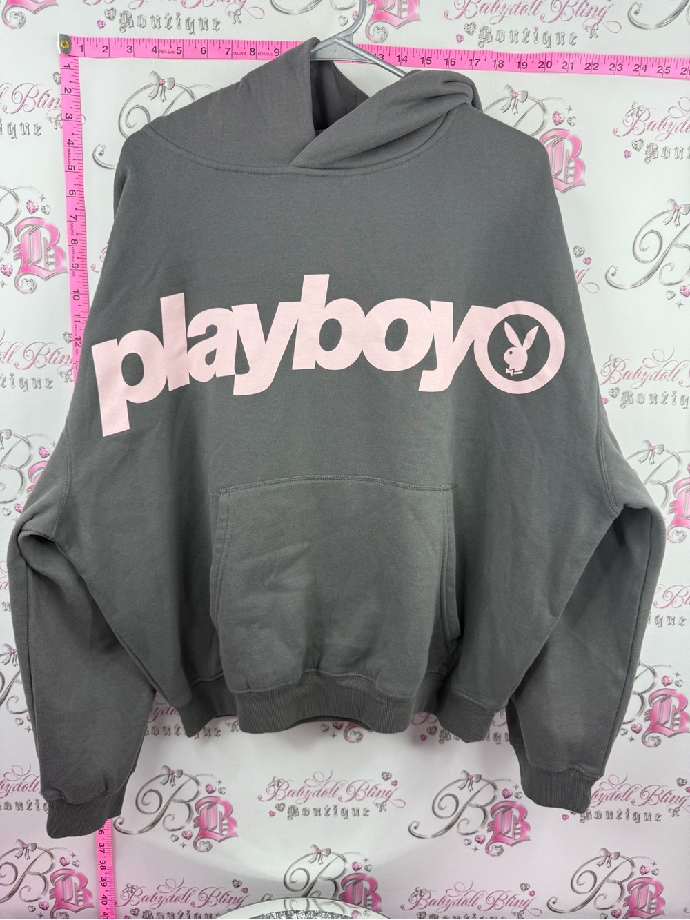 PLAYBOY Gray Hoodie with Pink Logo